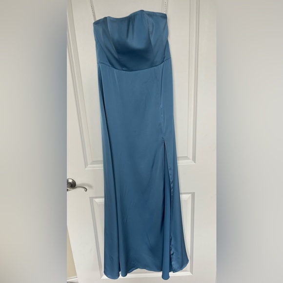 Azazie Wren Stretch Satin Dress- Steel Blue - Picture 6 of 11